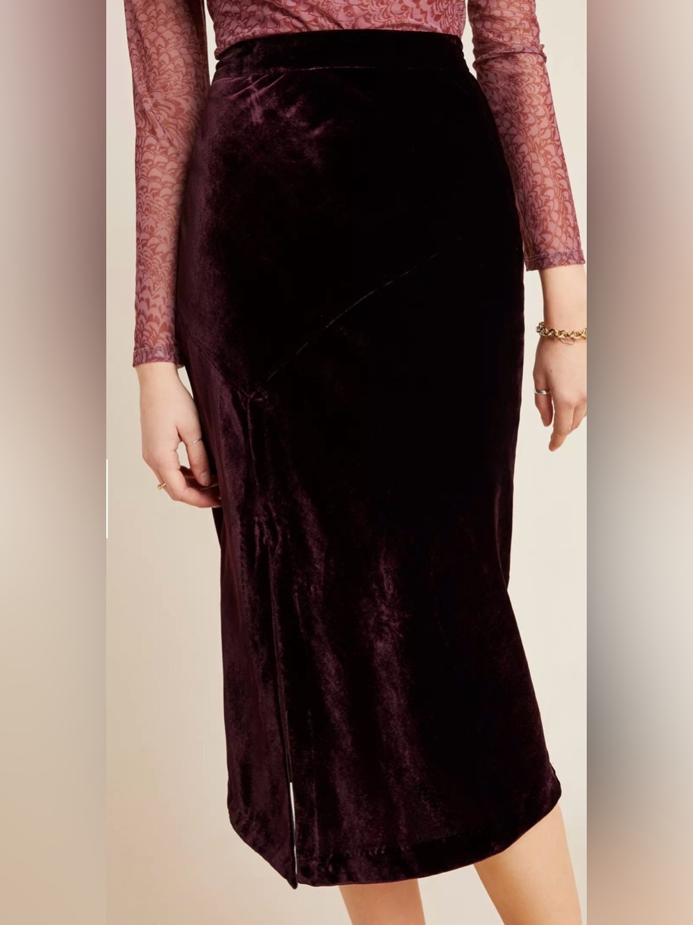 Maeve by Anthropologie Velvet Midi Skirt in Plum size 8